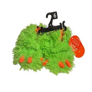 Wonder Nation Lime Green Monster Slippers with Orange Claws - Kids Size 6